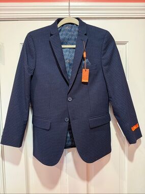 TALLIA Dark Navy Micro-Check Sport Coat